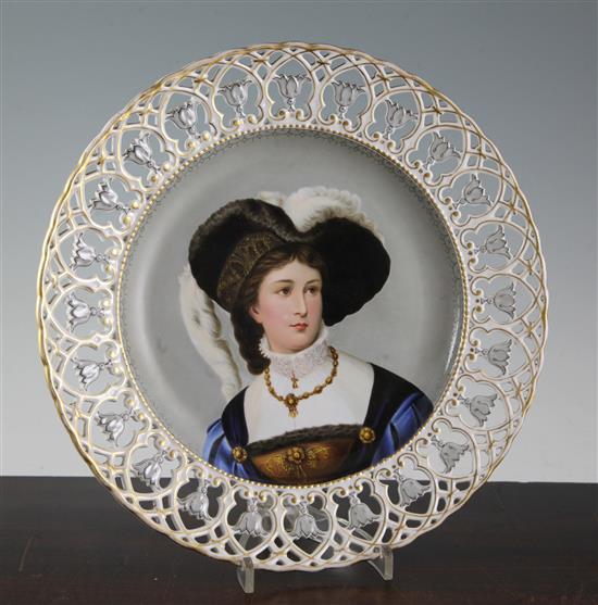 A French porcelain portrait dish, late 19th century, 30.5cm